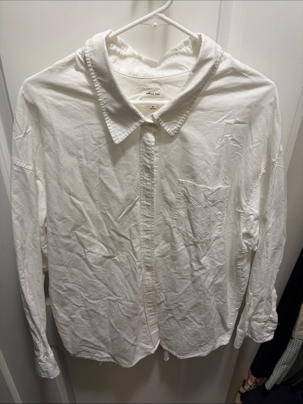 Aritzia Wilfred White Cotton Collared Button Down Long Sleeve